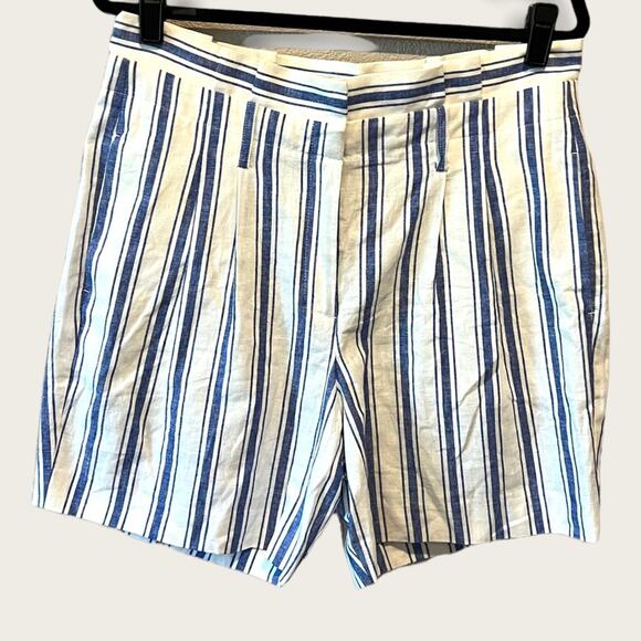Boden St. Ives Linen Blend Paper Bag Shorts Blue & White Stripes NO BELT size 10 - Picture 2 of 13